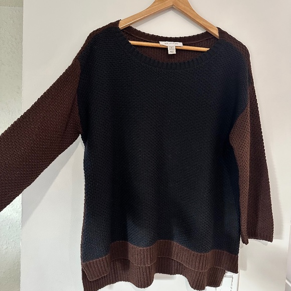 St John | Women’s Colour Block Sweater Cropped Sleeve Black and Brown Wool Blend - Picture 3 of 13